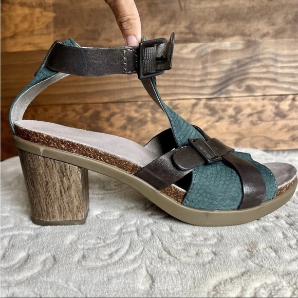 Dansko Dominique Block Heel Comfort Sandals Size 39 US 8.5-9 Boho Teal Gray EUC - Picture 6 of 15
